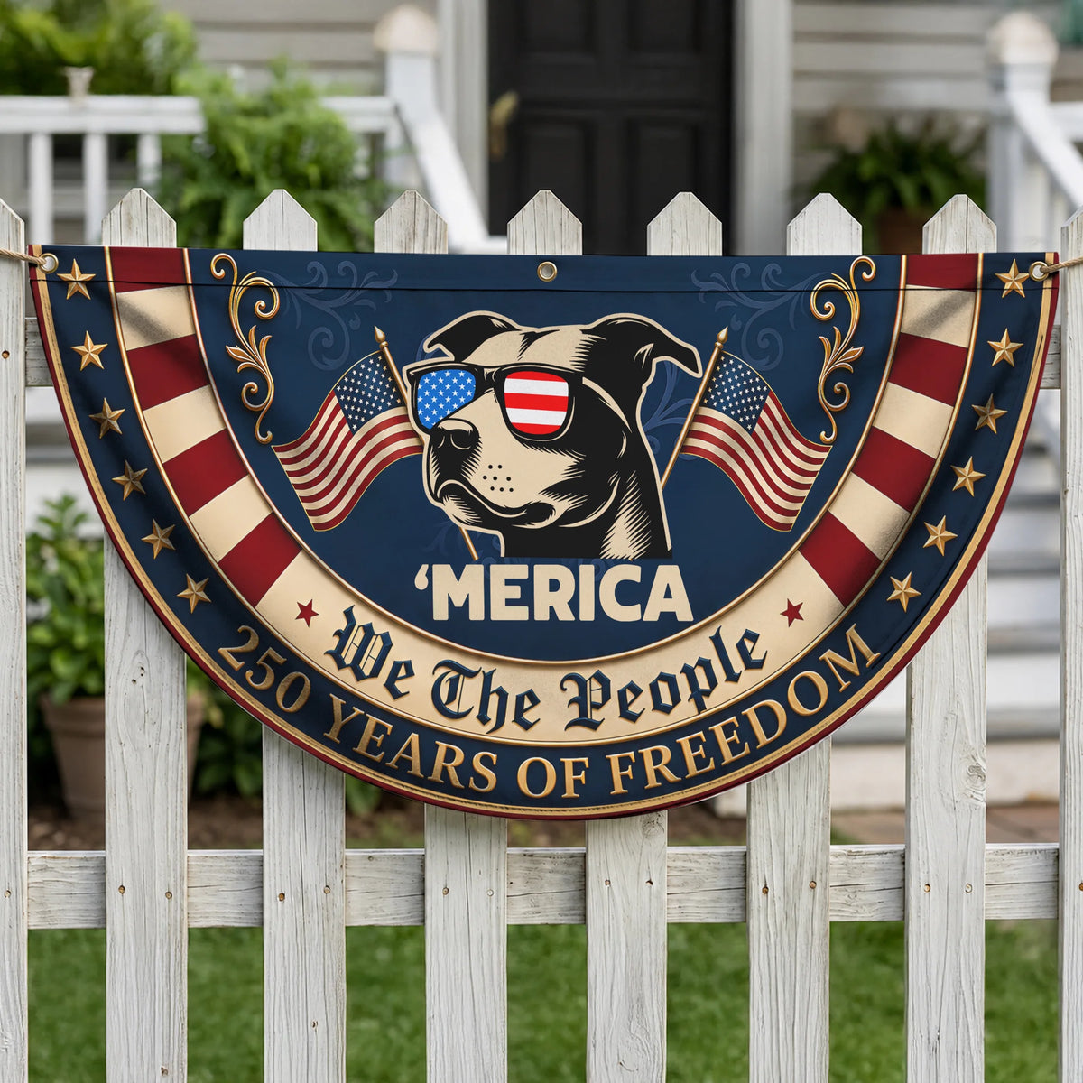 Merica Pitbull Fan Flag, Patriotic July Fourth Dog Banner