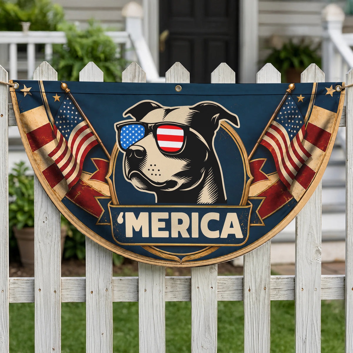 Patriotic Pitbull Fan Flag, 4th Of July Dog Decor