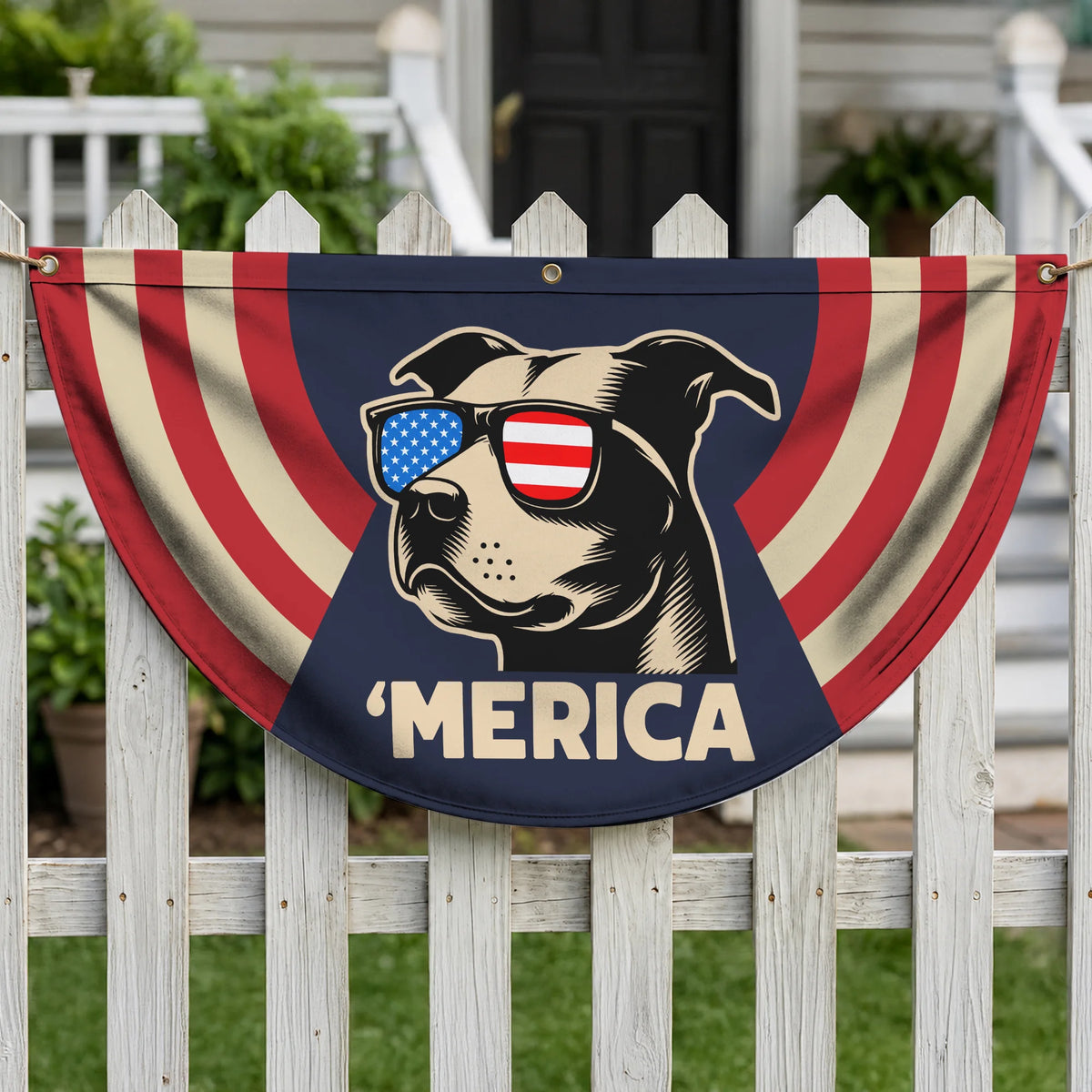 Pitbull American Flag Banner, Merica July Fourth Fan Flag