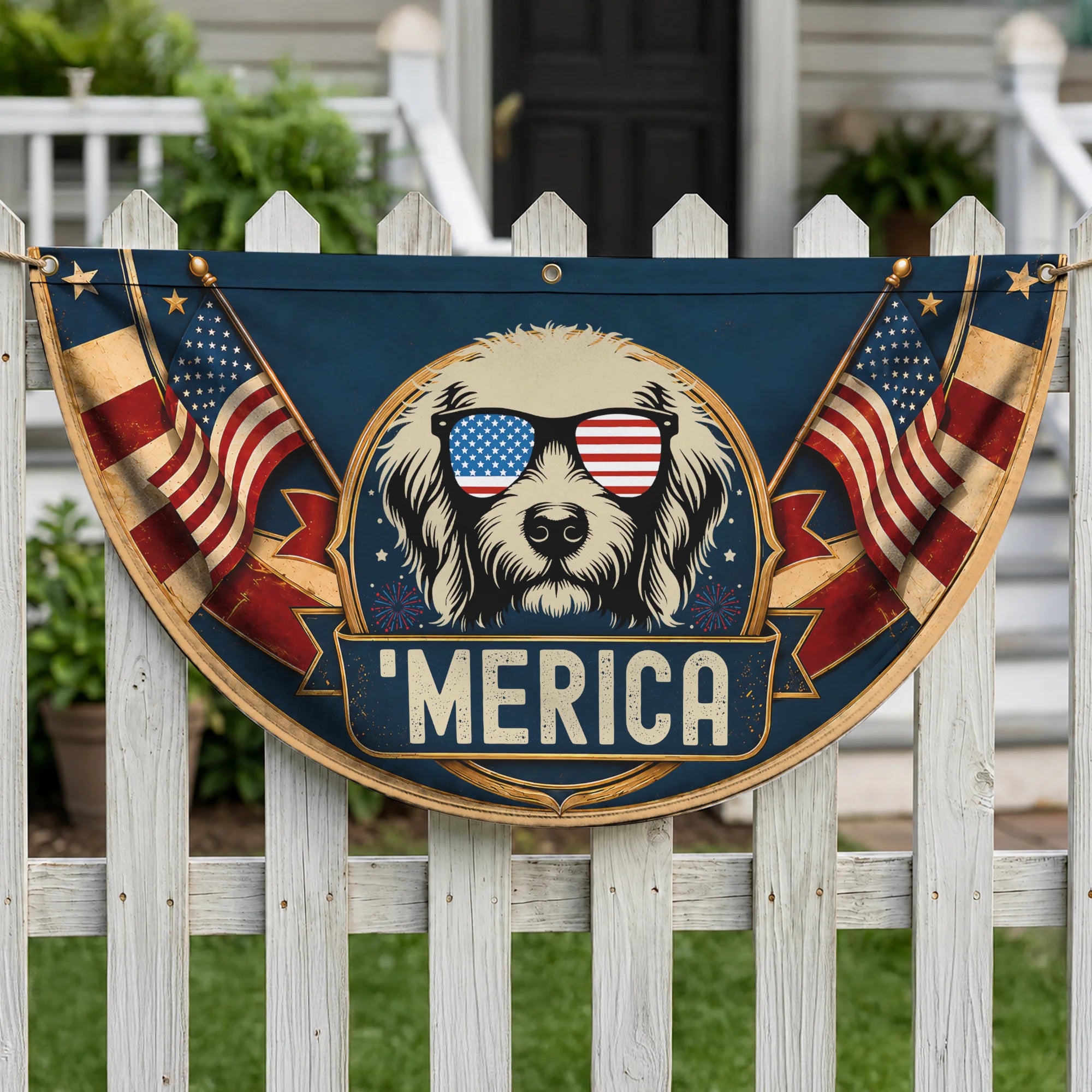 Merica Goldendoodle Fan Flag 4th of July Doodle Gift