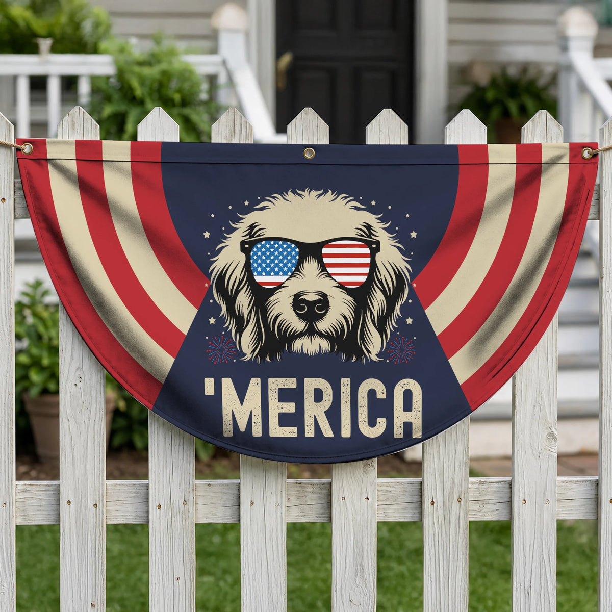 Patriotic Goldendoodle Dog Fan Flag USA Doodle Lover Decor