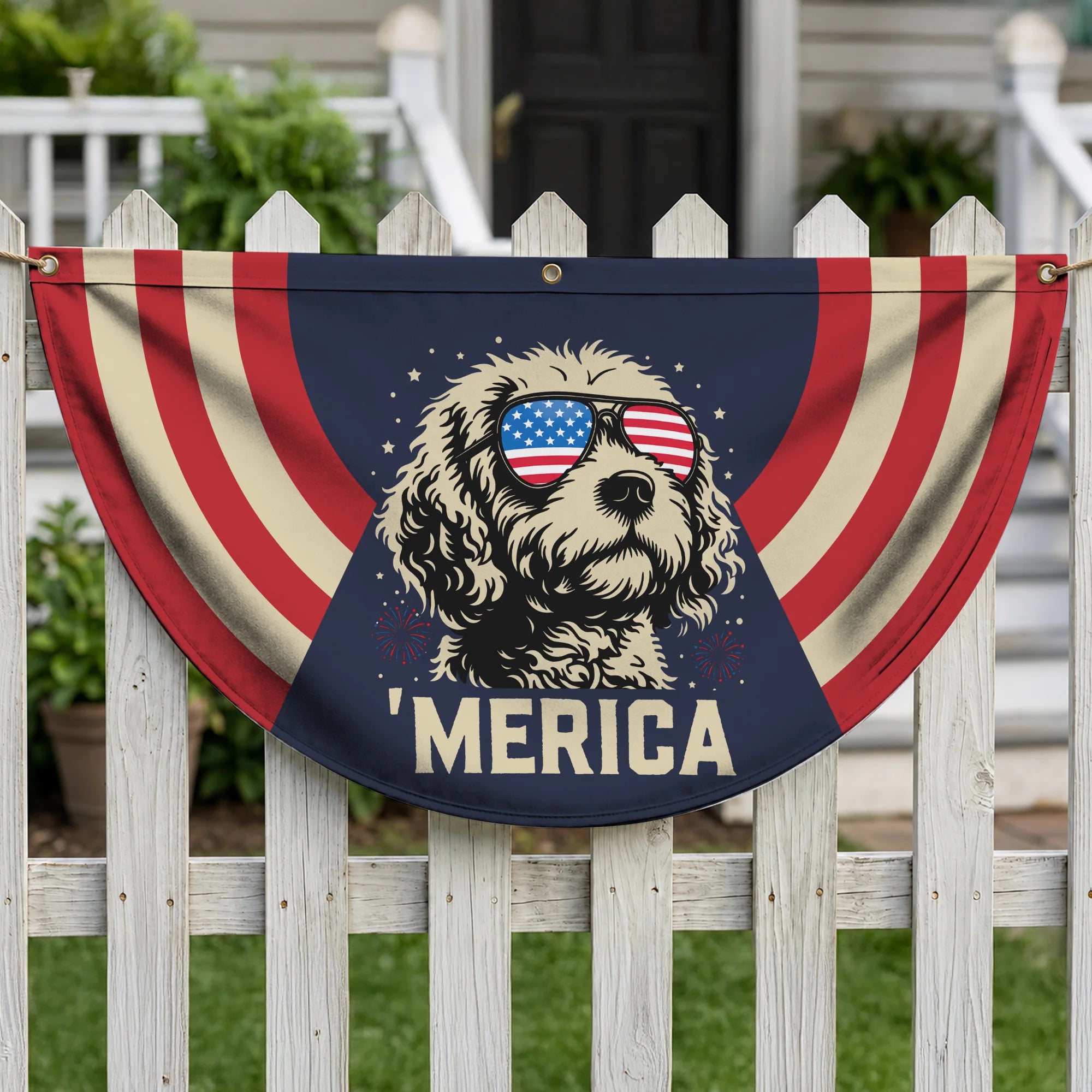 4th of July Cavapoo Fan Flag | Patriotic Dog Decor