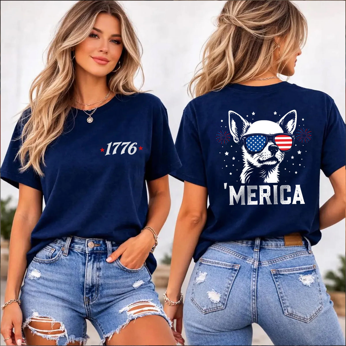 1776 Patriotic Chihuahua Tee, Distressed USA Flag Shirt