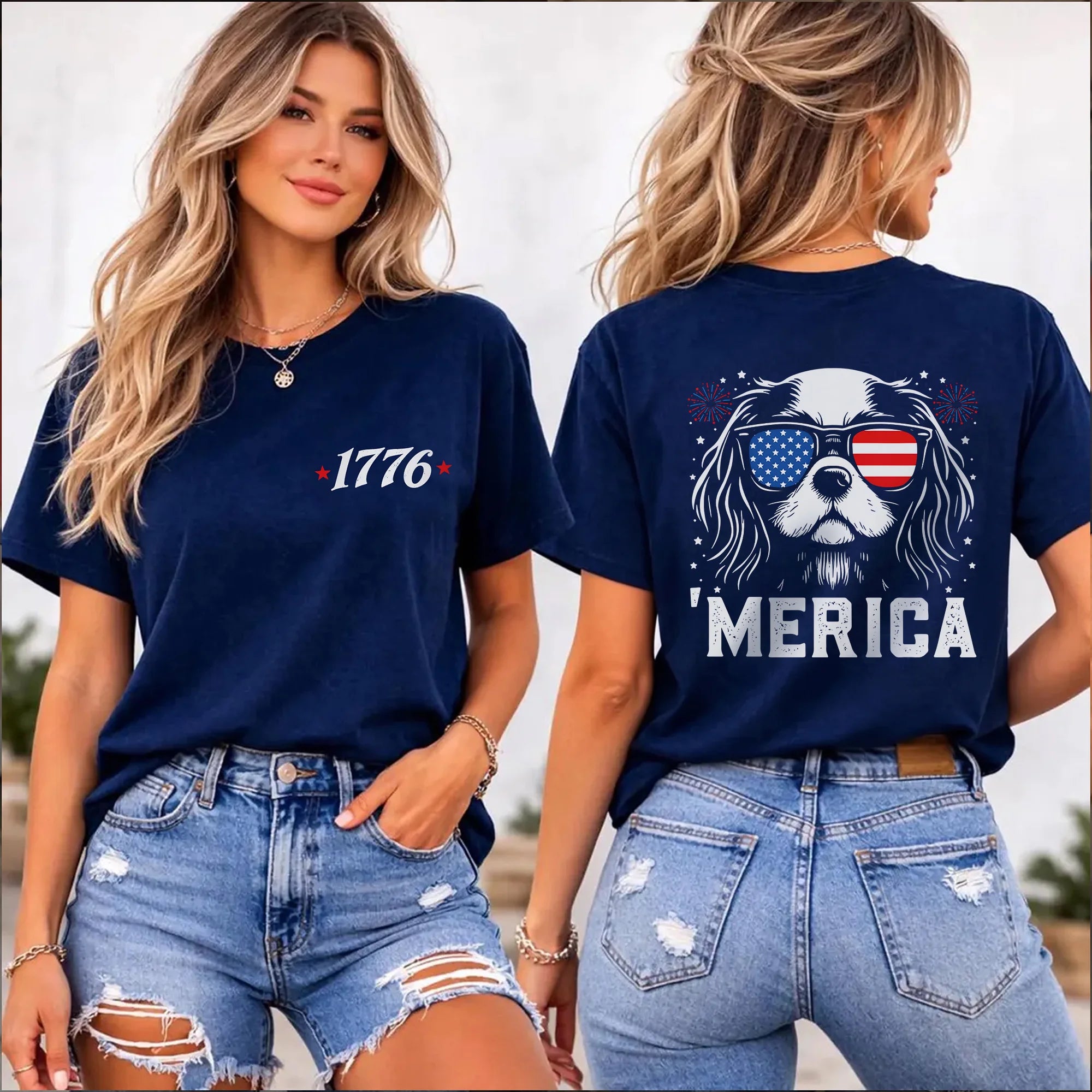1776 Patriotic Cavalier King Charles Tee, Distressed USA Flag Shirt