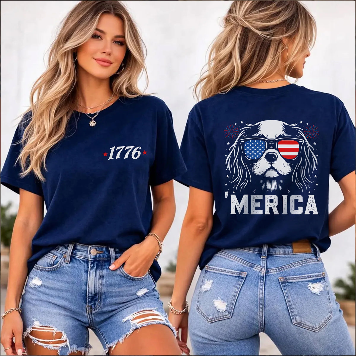 1776 Patriotic Cavalier King Charles Tee, Distressed USA Flag Shirt