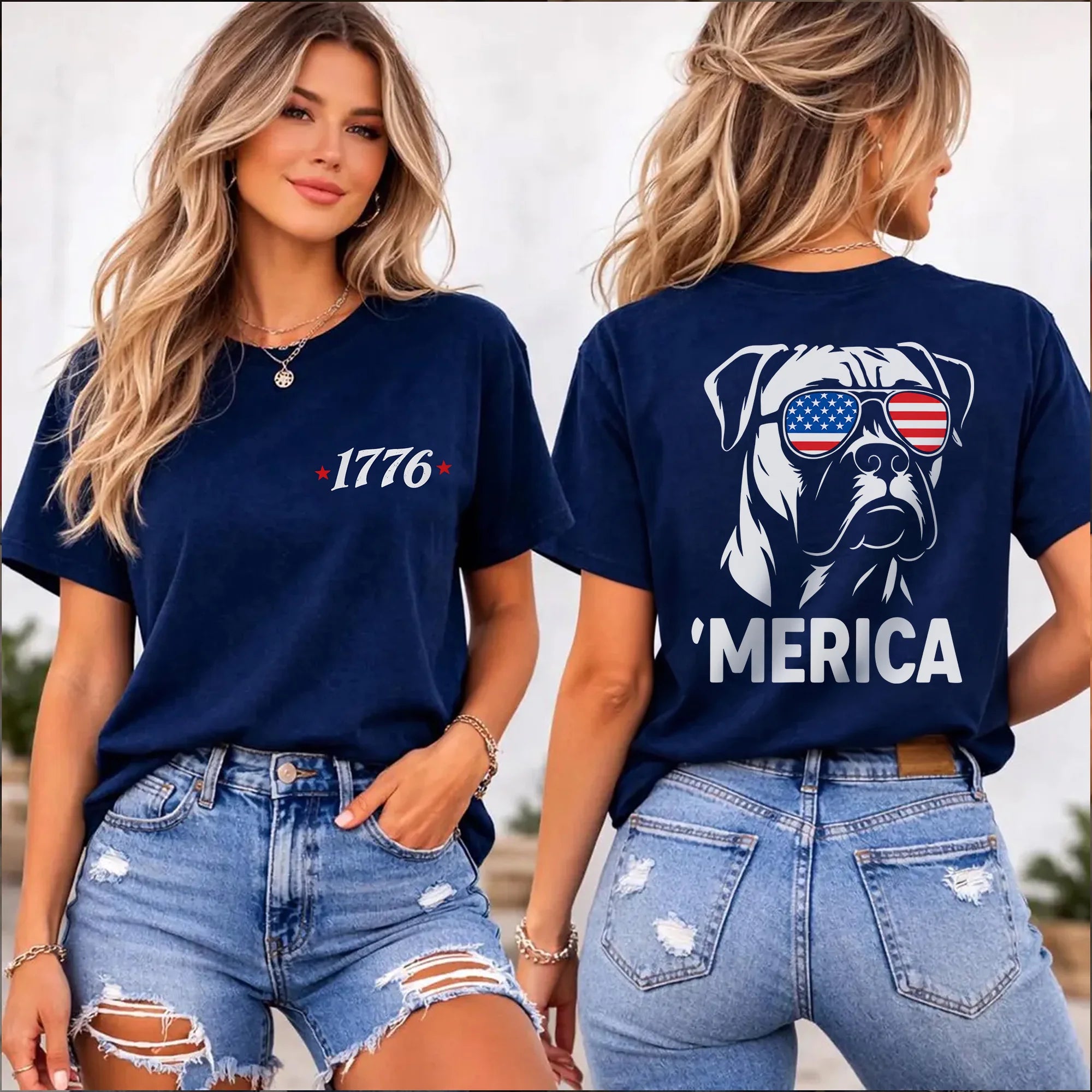 1776 Patriotic Boxer Tee, Distressed USA Flag Shirt