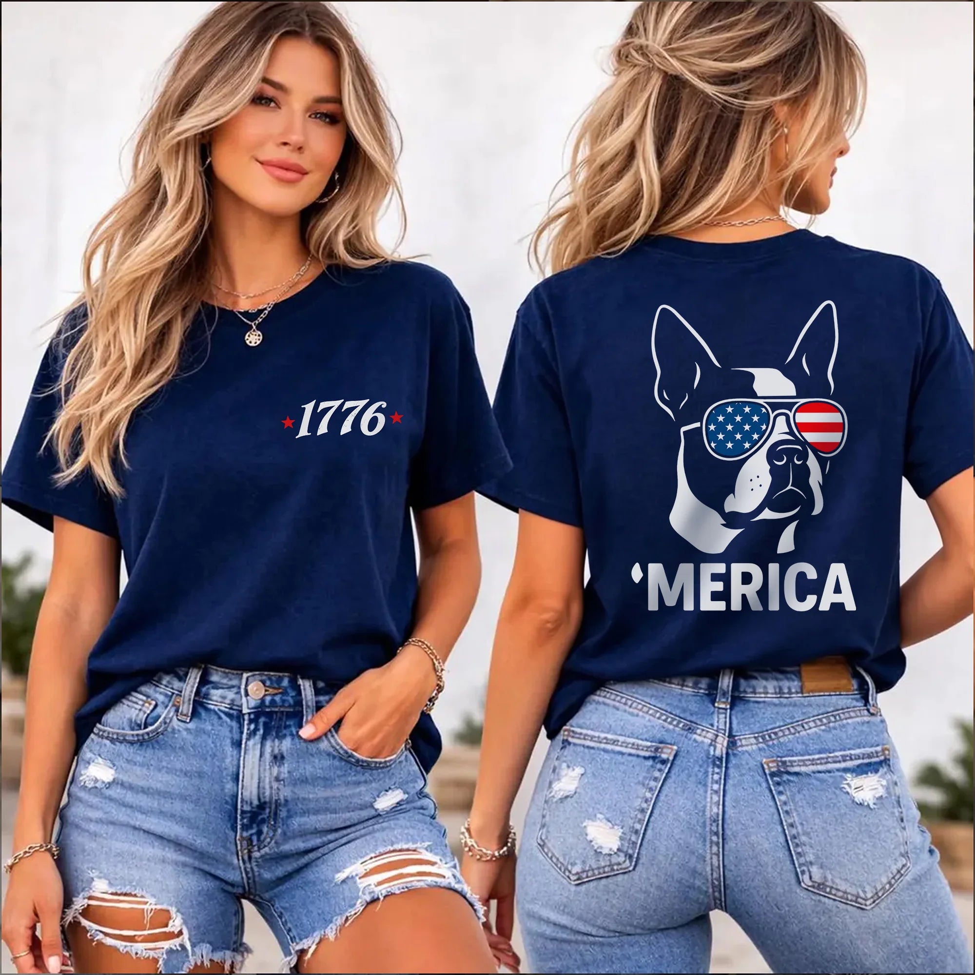 1776 Patriotic Boston Terrier Tee, Distressed USA Flag Shirt