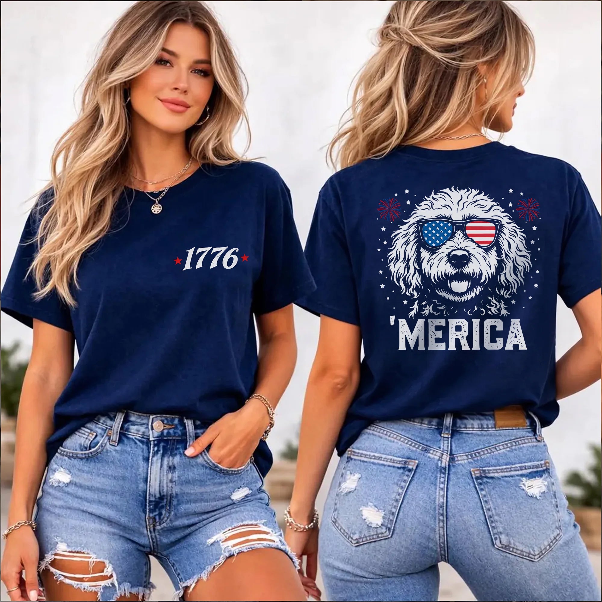1776 Patriotic Goldendoodle Tee, Distressed USA Flag Shirt