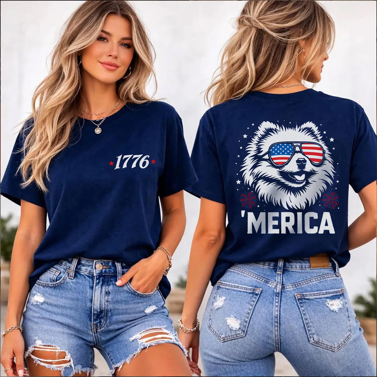 1776 Patriotic Pomeranian Tee, Distressed USA Flag Shirt