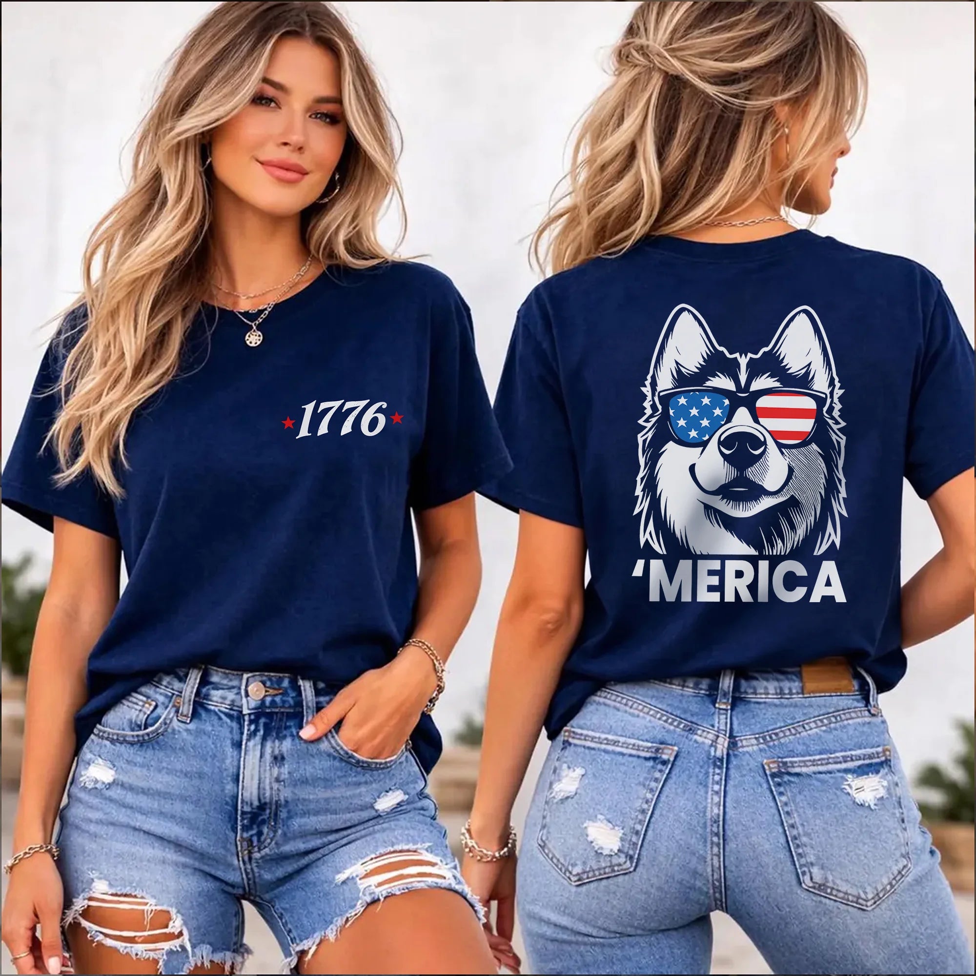 1776 Patriotic Husky Tee, Distressed USA Flag Shirt