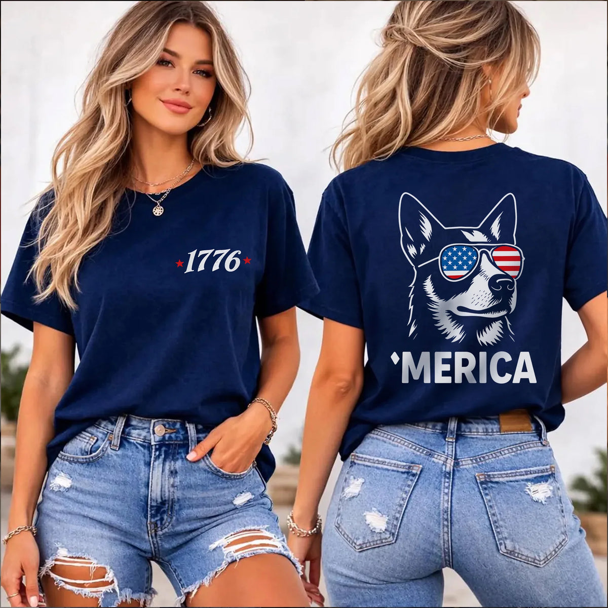 1776 Patriotic Heeler Tee, Distressed USA Flag Shirt