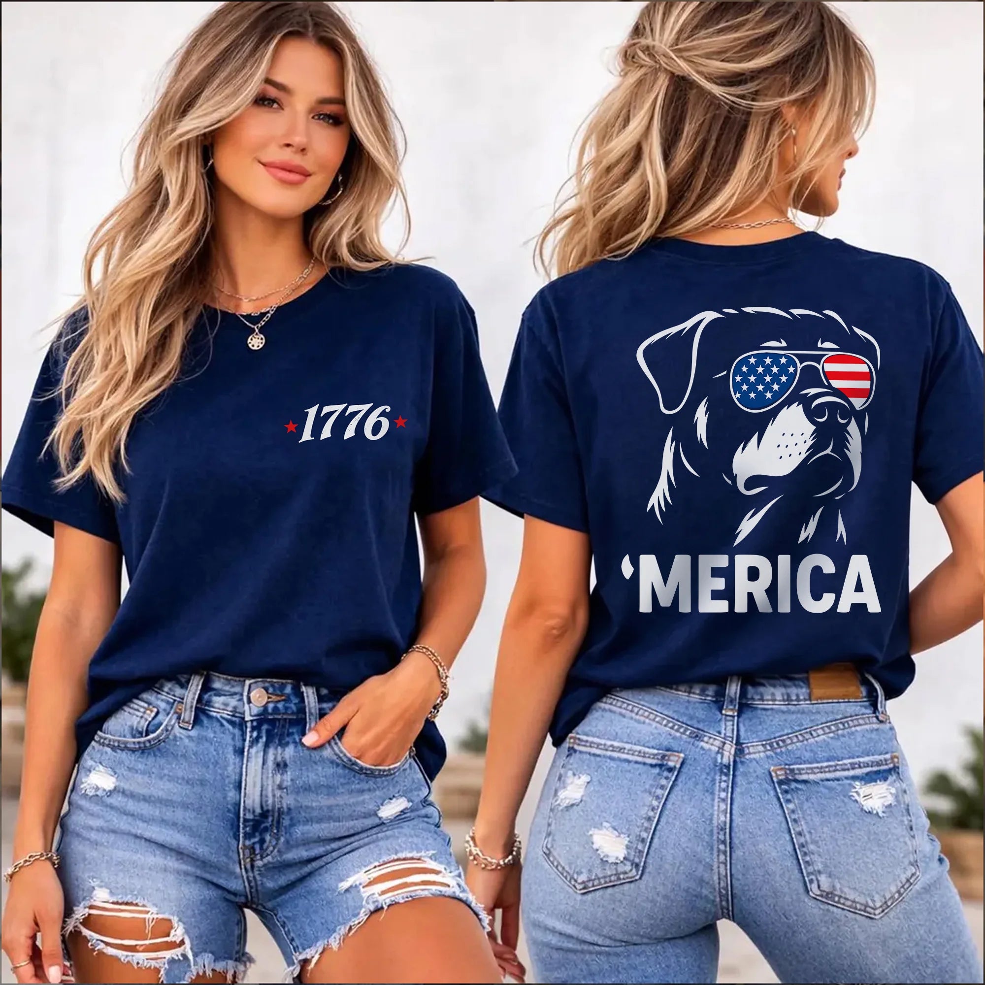 1776 Patriotic Rottweiler Tee, Distressed USA Flag Shirt