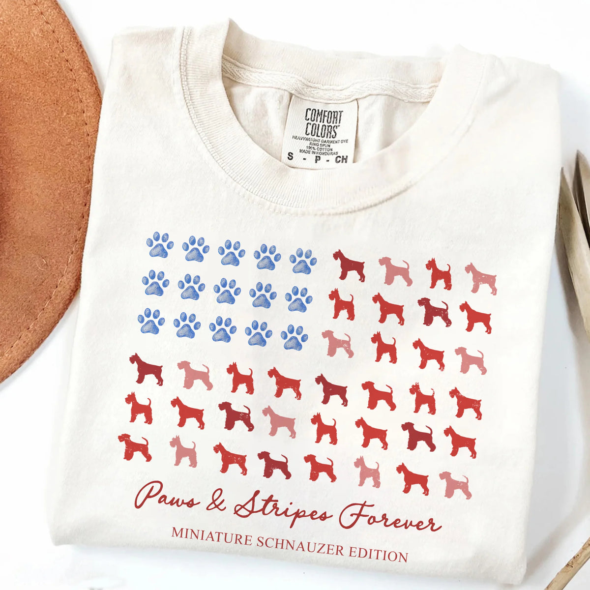 Paws and Stripes Miniature Schnauzer American Flag T-Shirt Patriotic Dog Tee