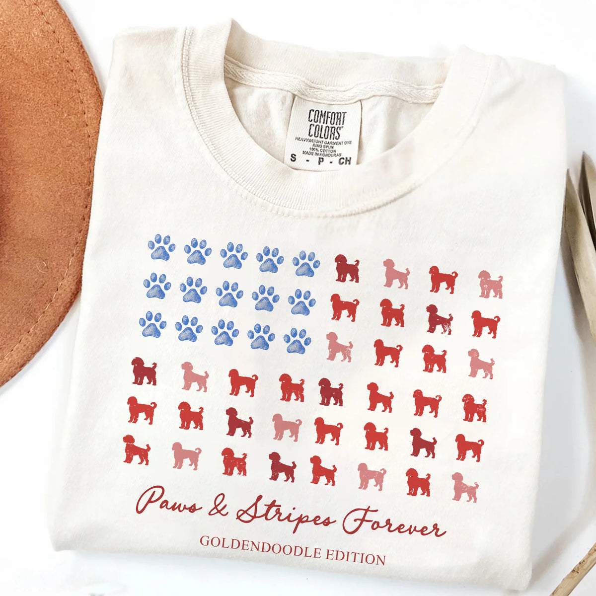 Paws and Stripes Goldendoodle American Flag Shirt Patriotic Dog Tee