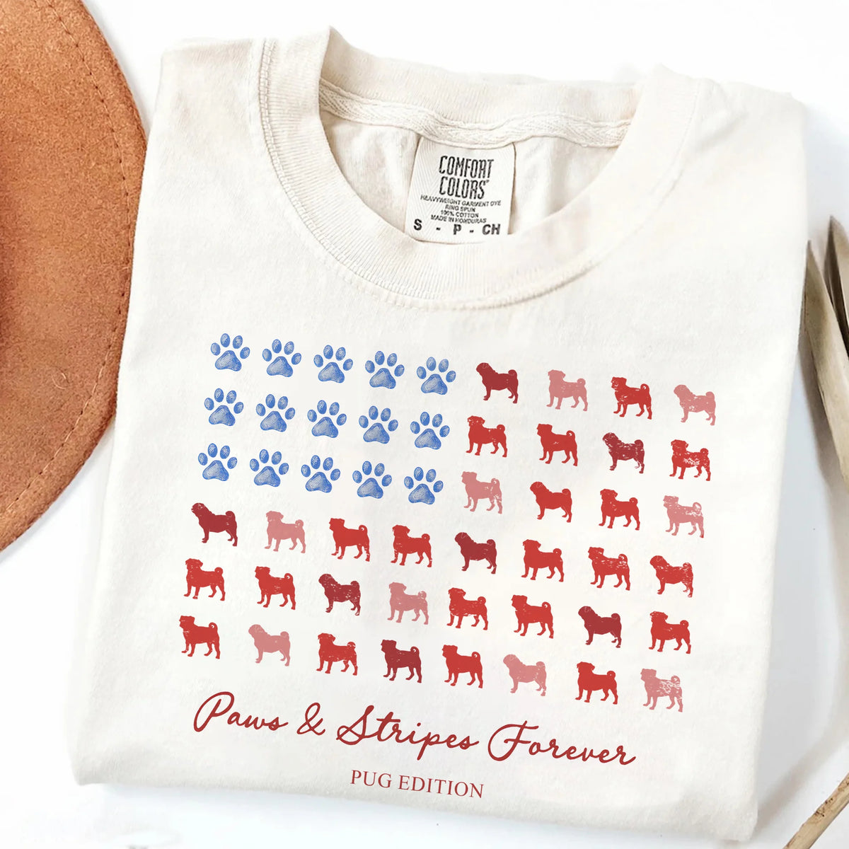Paws and Stripes Pug American Flag Shirt Patriotic Dog Tee