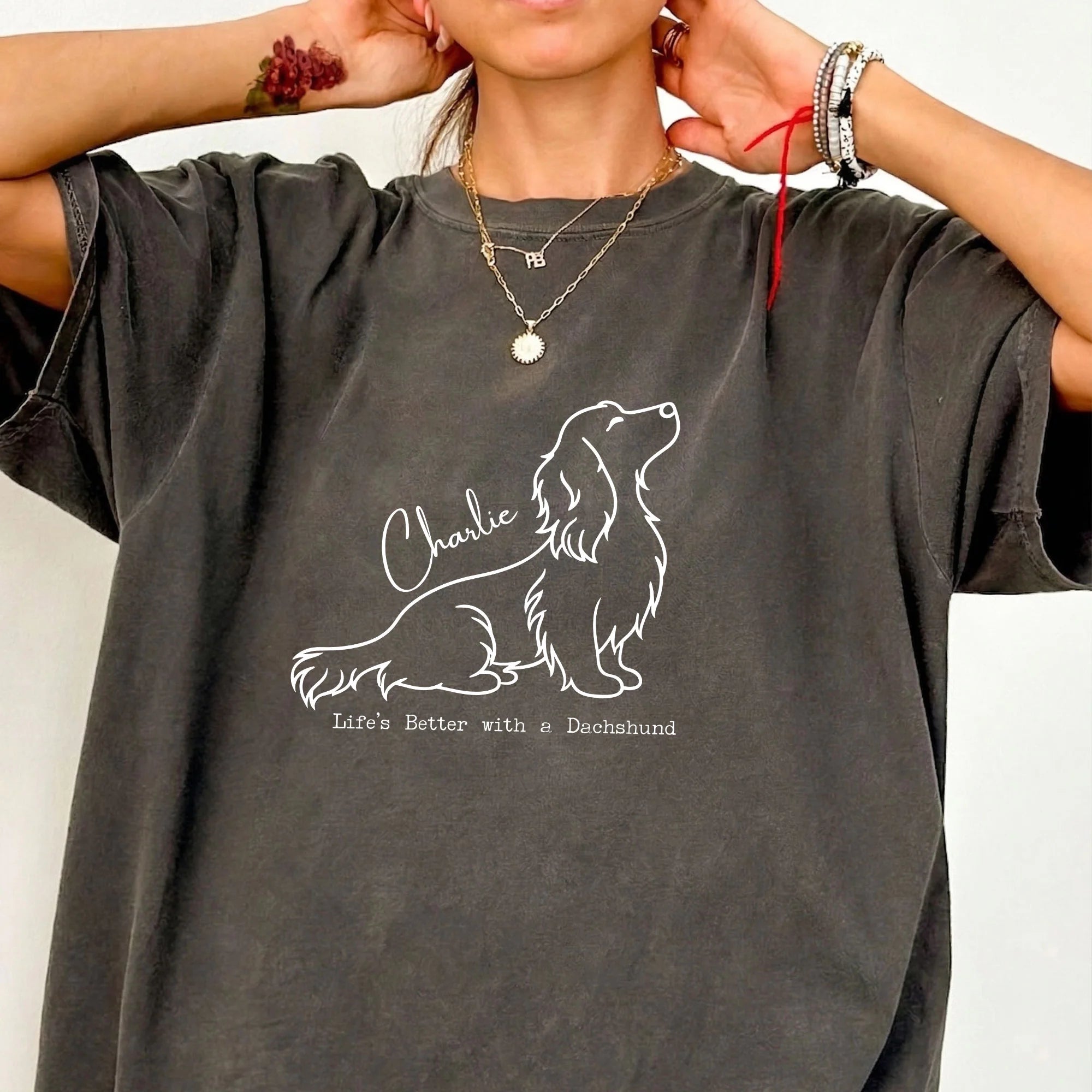 Custom Name Long Hair Dachshund Shirt Personalized Wiener Dog Tee