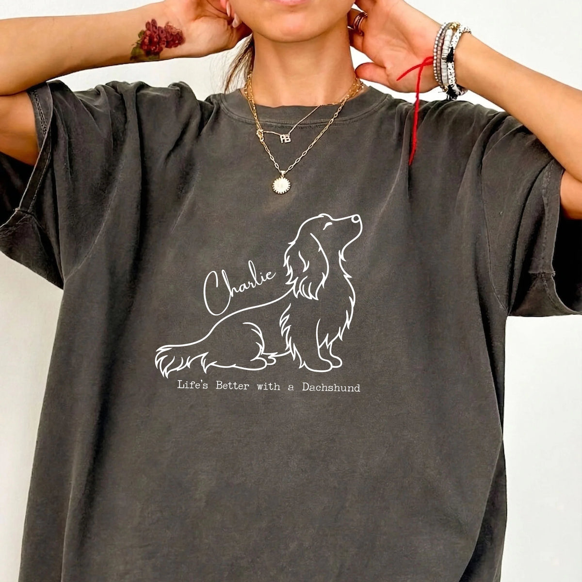 Custom Name Long Hair Dachshund Shirt Personalized Wiener Dog Tee