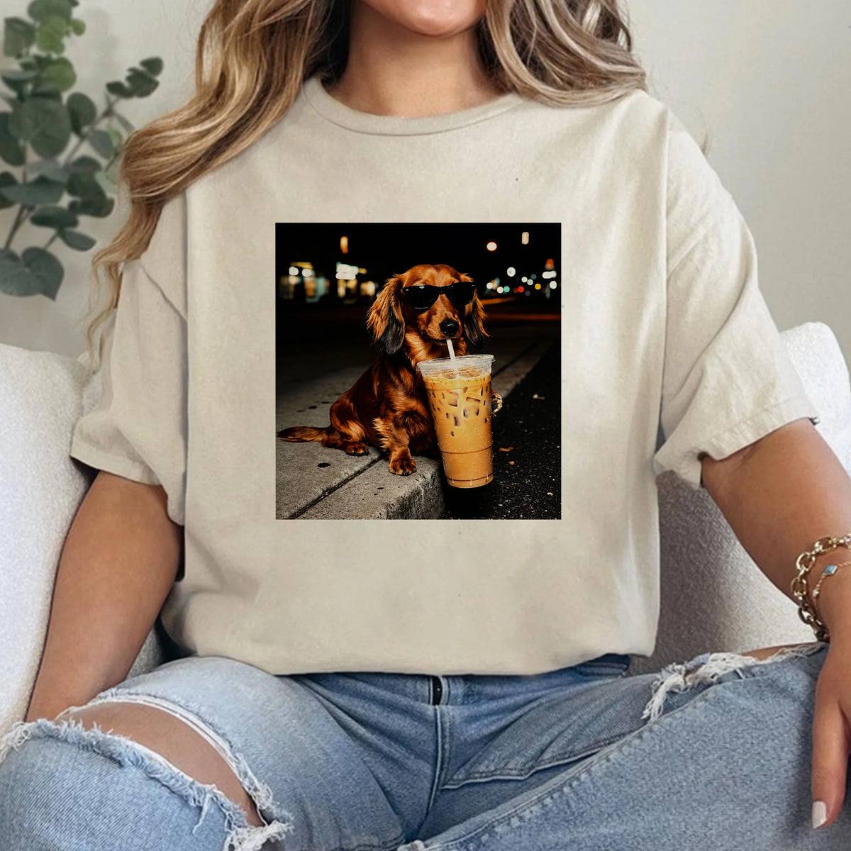 Dachshund Iced Coffee Shirt, Funny Wiener Dog Vintage Unisex Tee