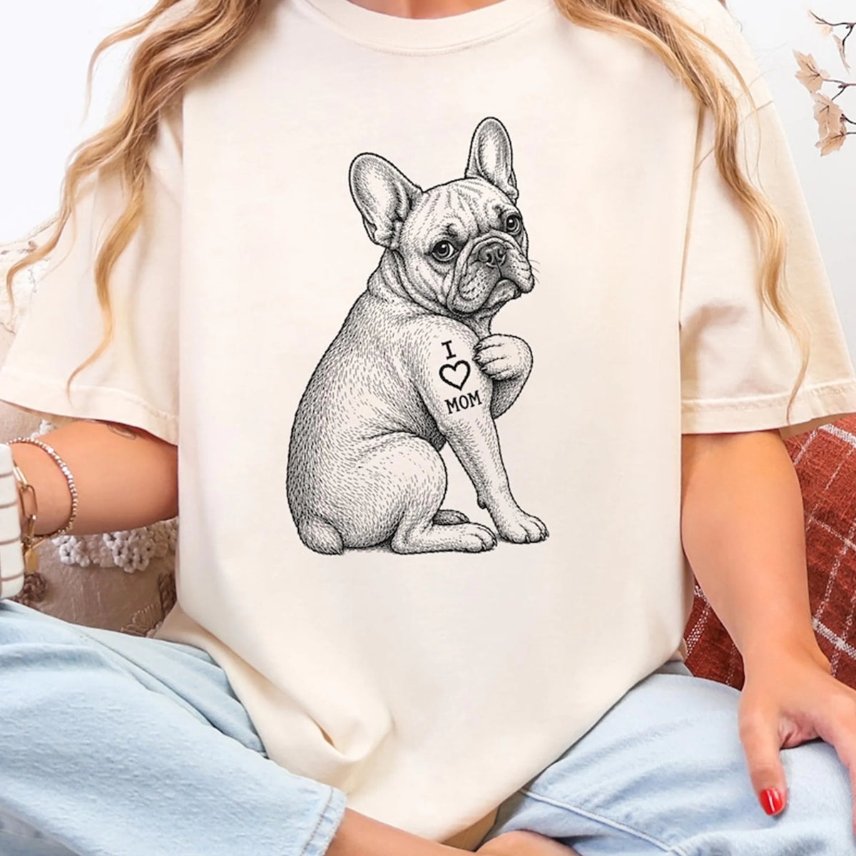 Frenchie Mom Shirt, Retro French Bulldog I Love Mom Tee
