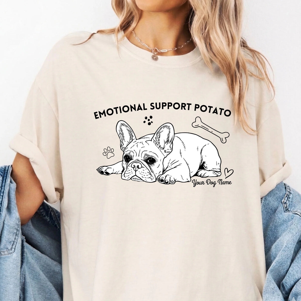 Custom Frenchie Emotional Support Potato Shirt Personalized Dog Name Tee