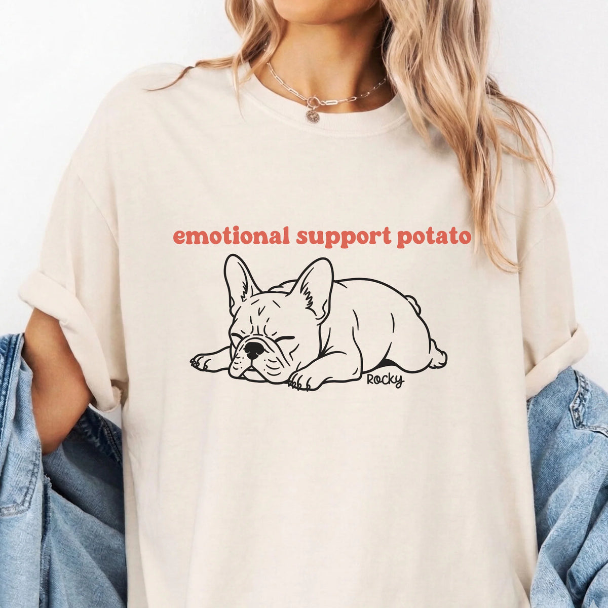 Funny Frenchie Emotional Support Potato Personalized Comfort Colors Shirt Dog Mom Tee