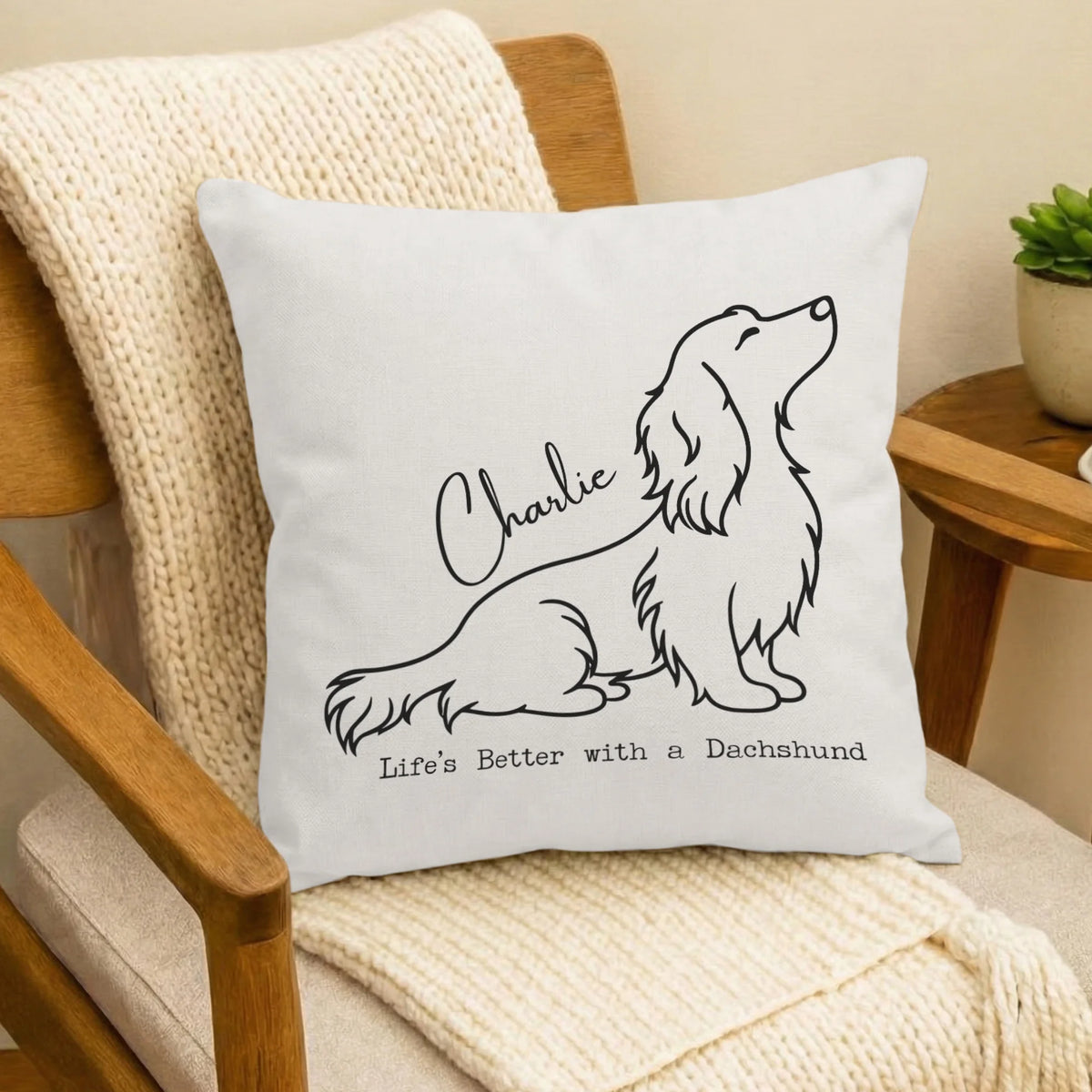 Custom Long Hair Dachshund Pillow Cover Personalized Wiener Dog Gift