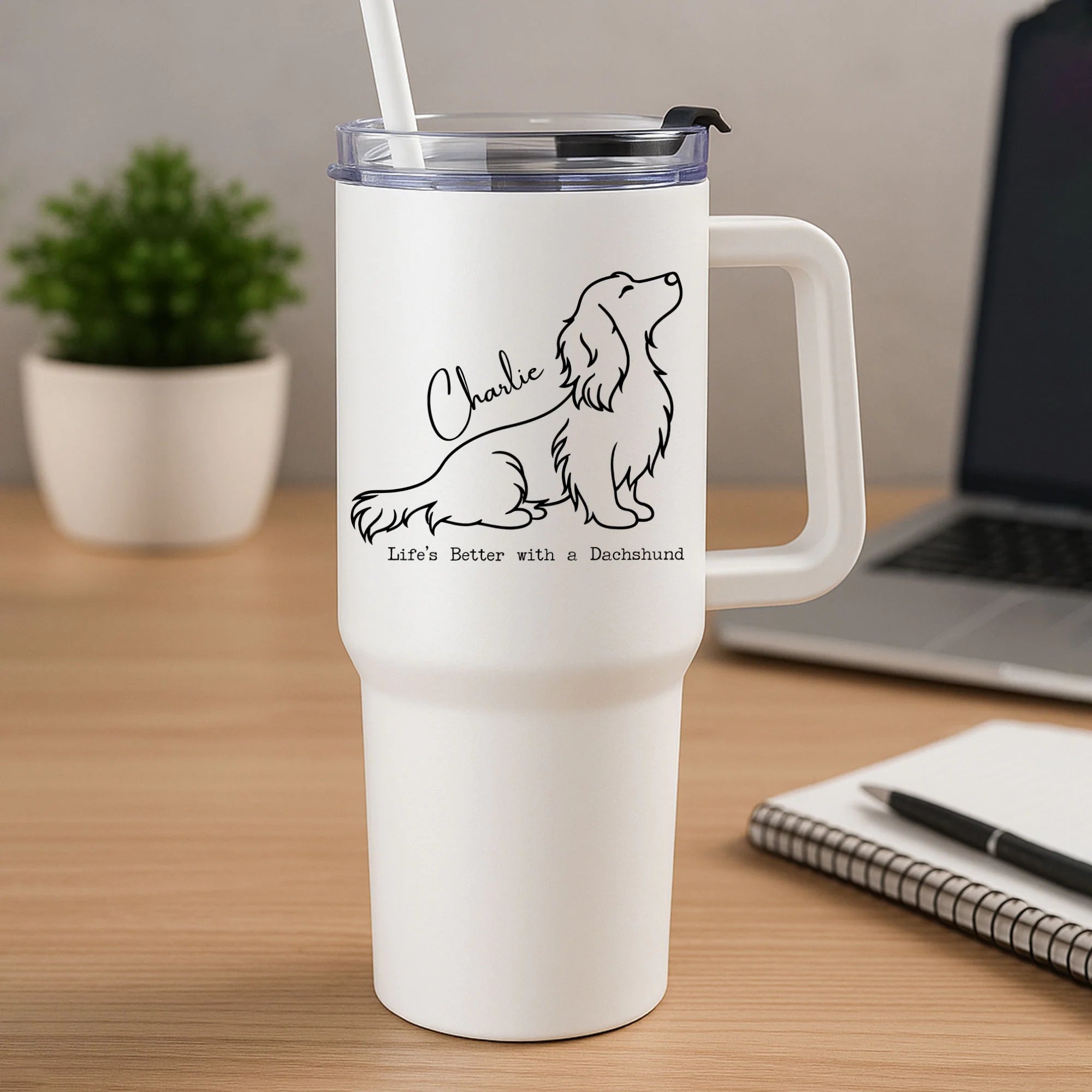 Custom Long Hair Dachshund Tumbler Personalized Wiener Dog Travel Cup