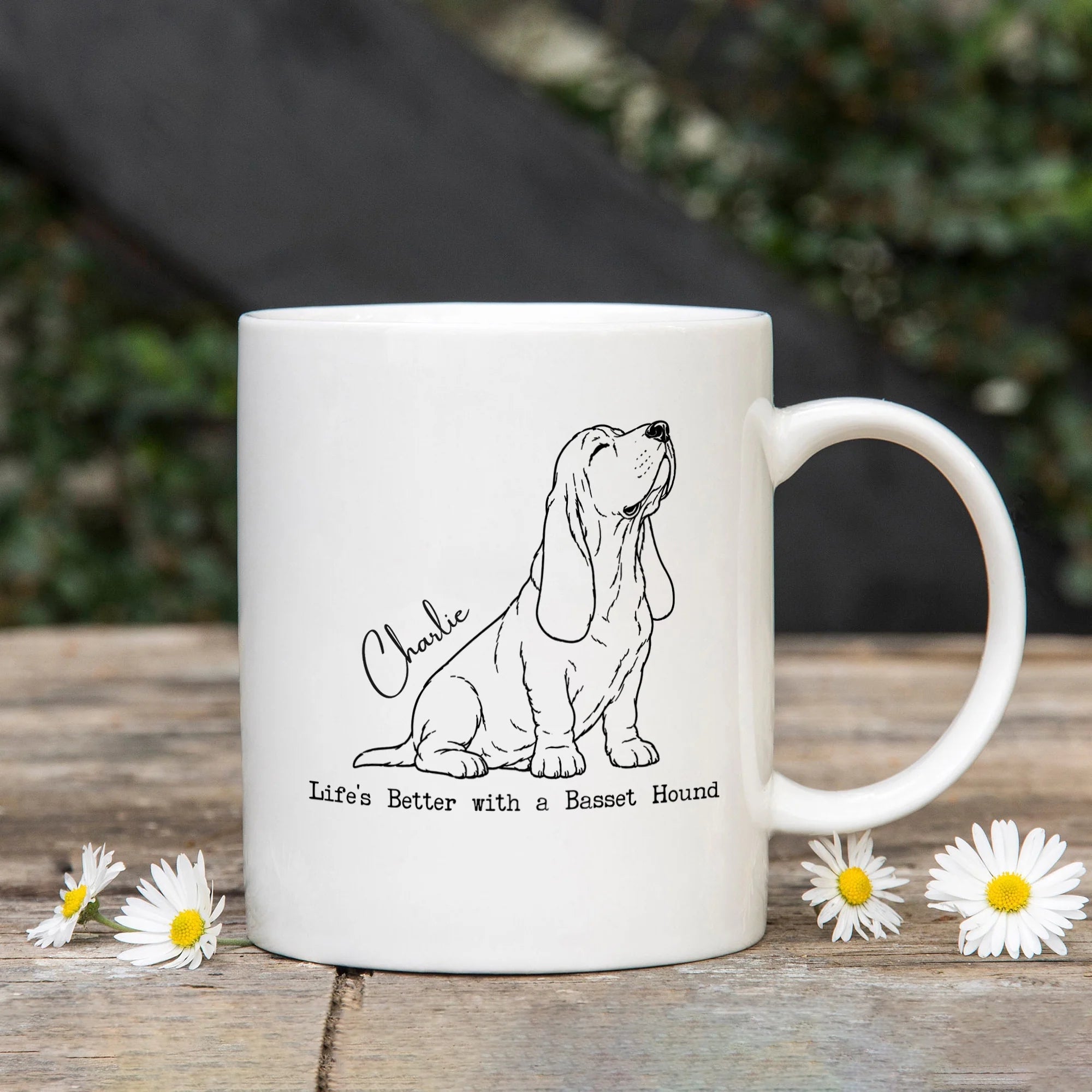 Custom Name Basset Hound Mug Personalized Dog Coffee Cup