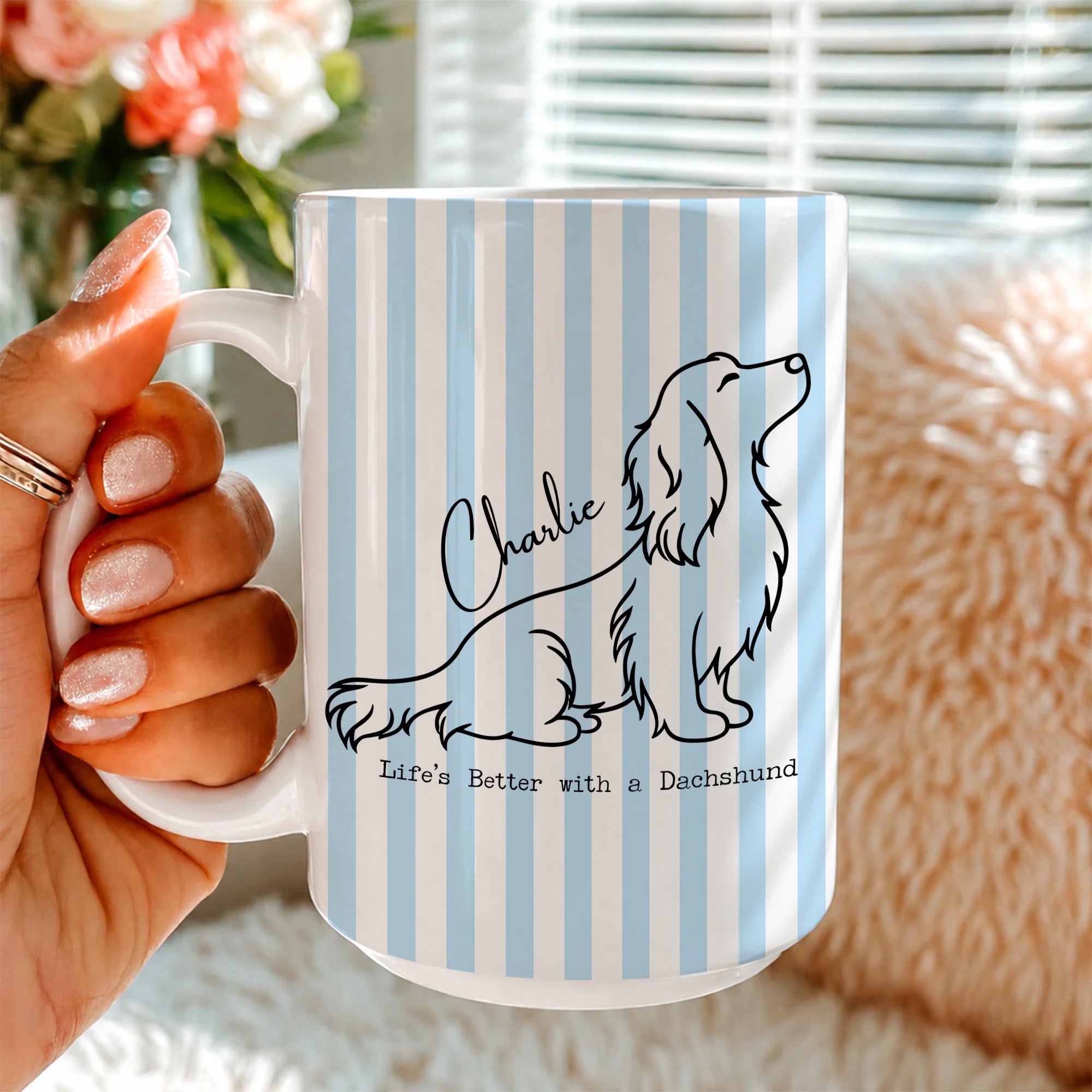 Custom Name Long Hair Dachshund Cup Personalized Wiener Dog Mug