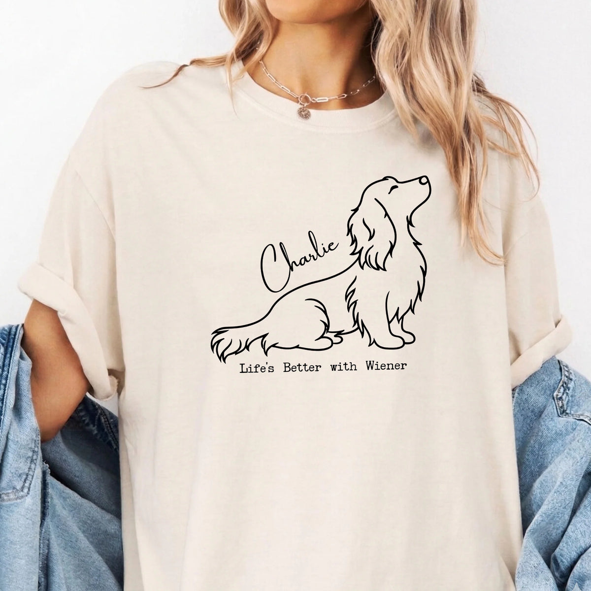 Custom Name Wiener Shirt Personalized Long Hair Dachshund Dog Tee