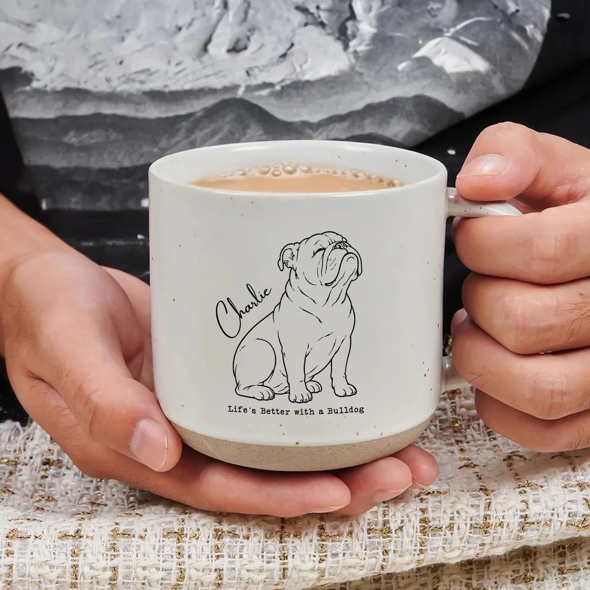 Custom Name Bulldog 12oz Pottery Mug Personalized English Bulldog Cup