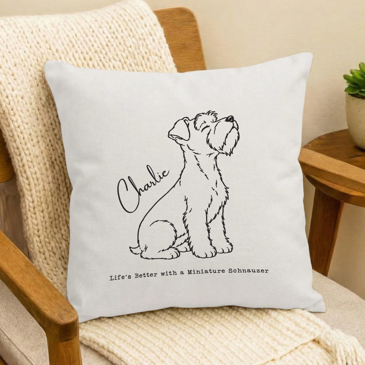 Custom Name Miniature Schnauzer Pillow Cover Personalized Dog Cushion