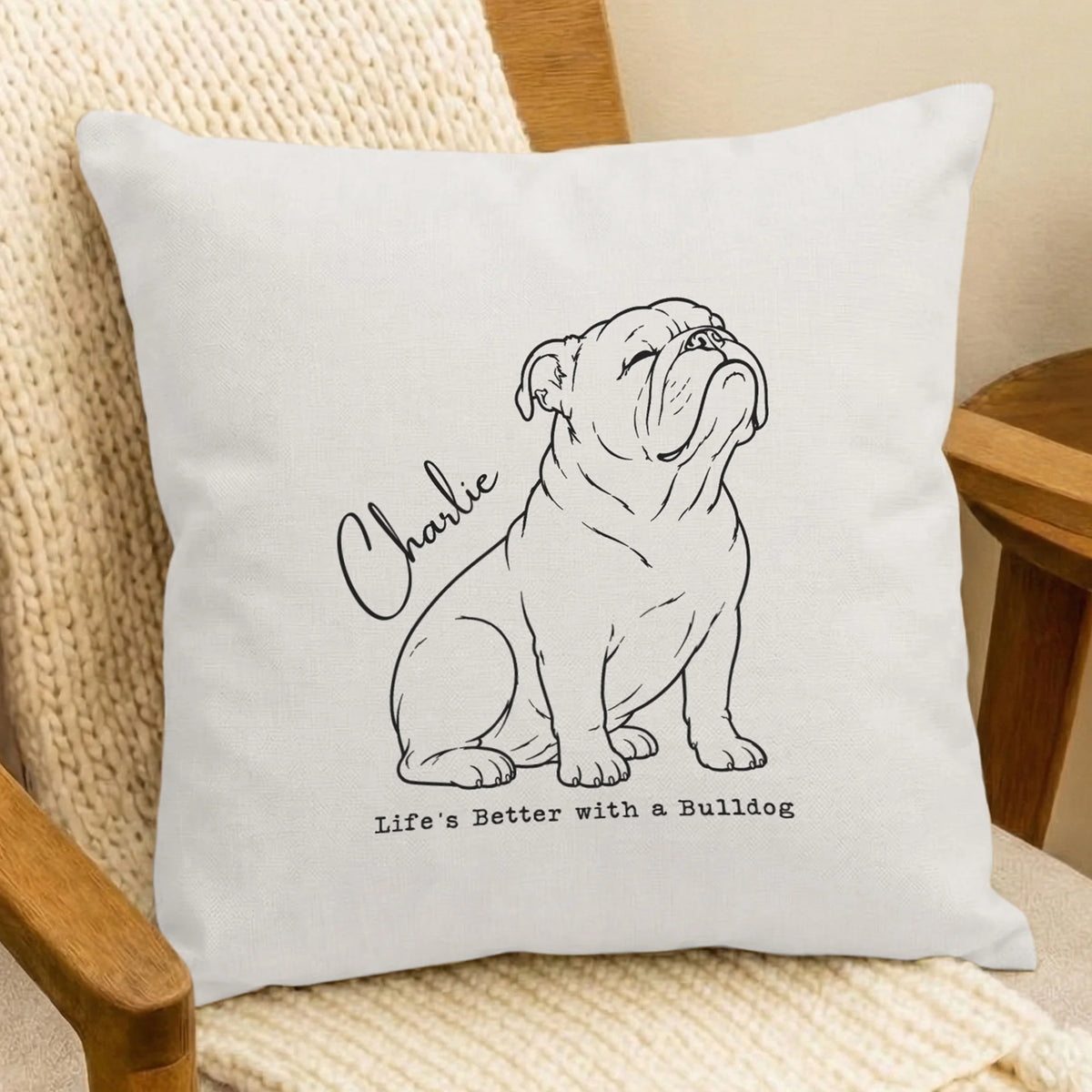 Custom Name Bulldog Pillow Cover Personalized English Bulldog Cushion