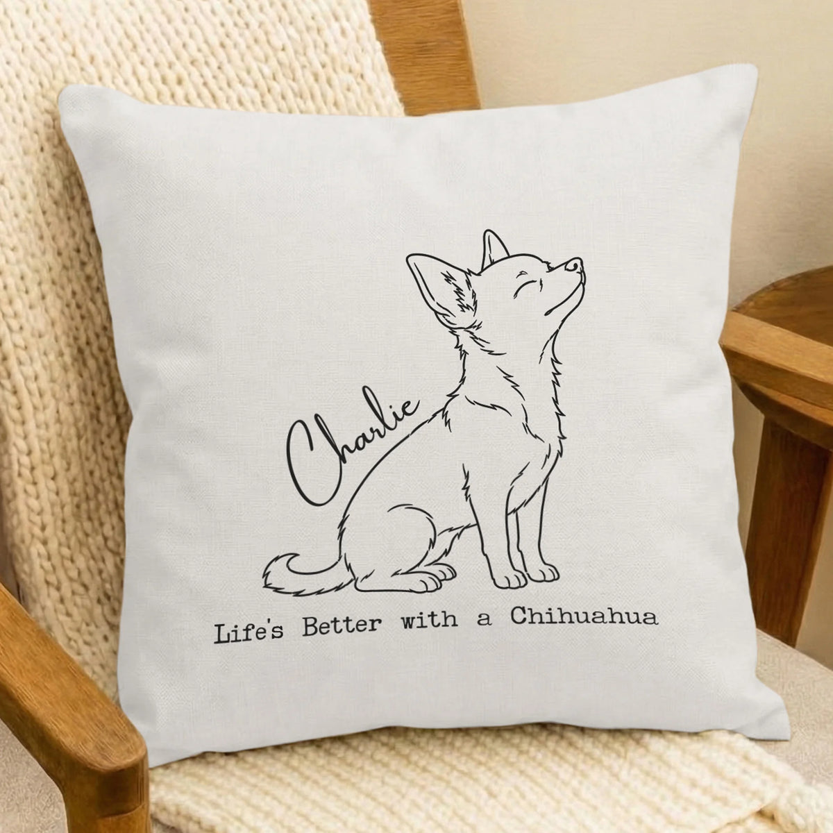 Custom Name Chihuahua Pillow Cover Personalized Dog Cushion Case