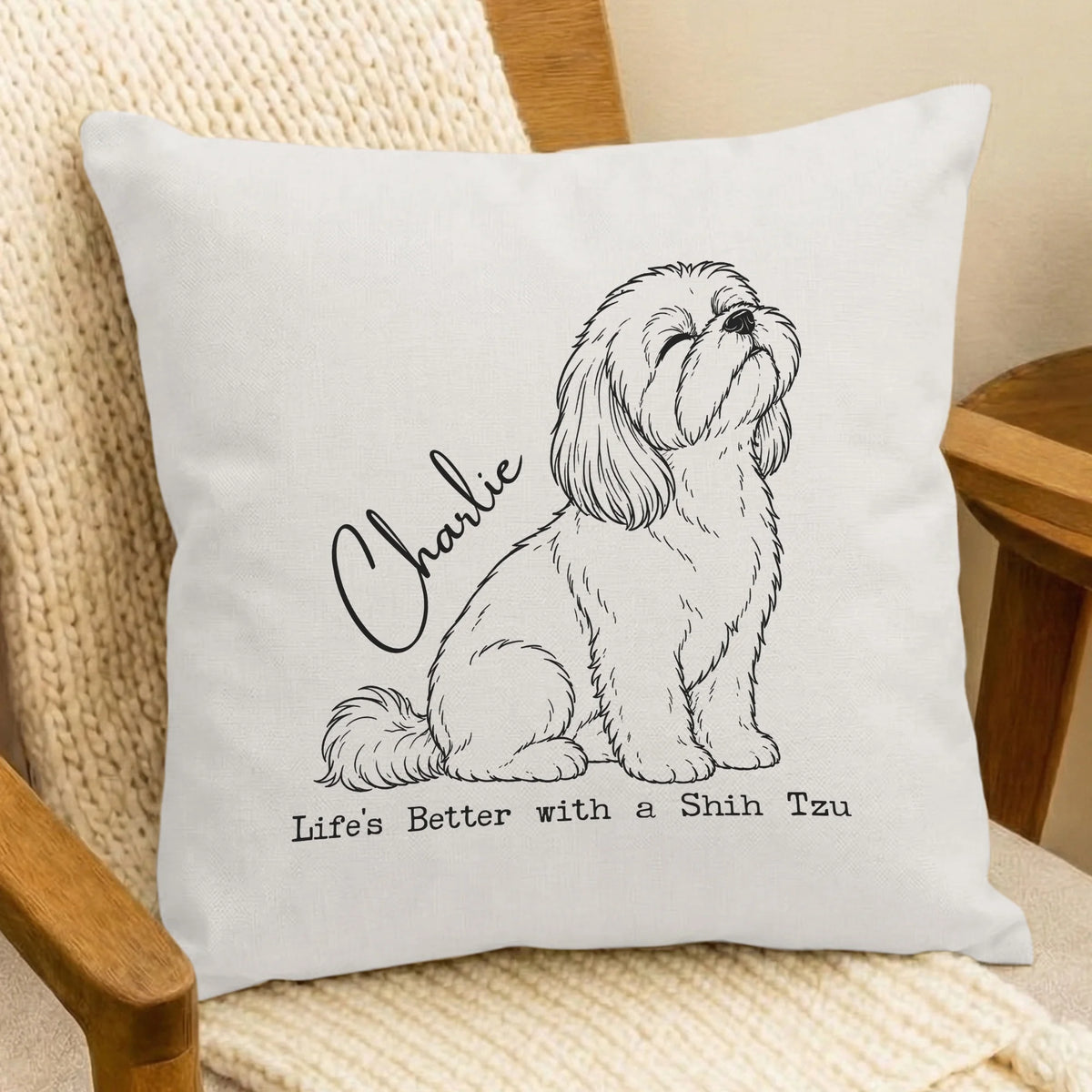 Custom Name Shih Tzu Pillow Cover Personalized Dog Lover Gift