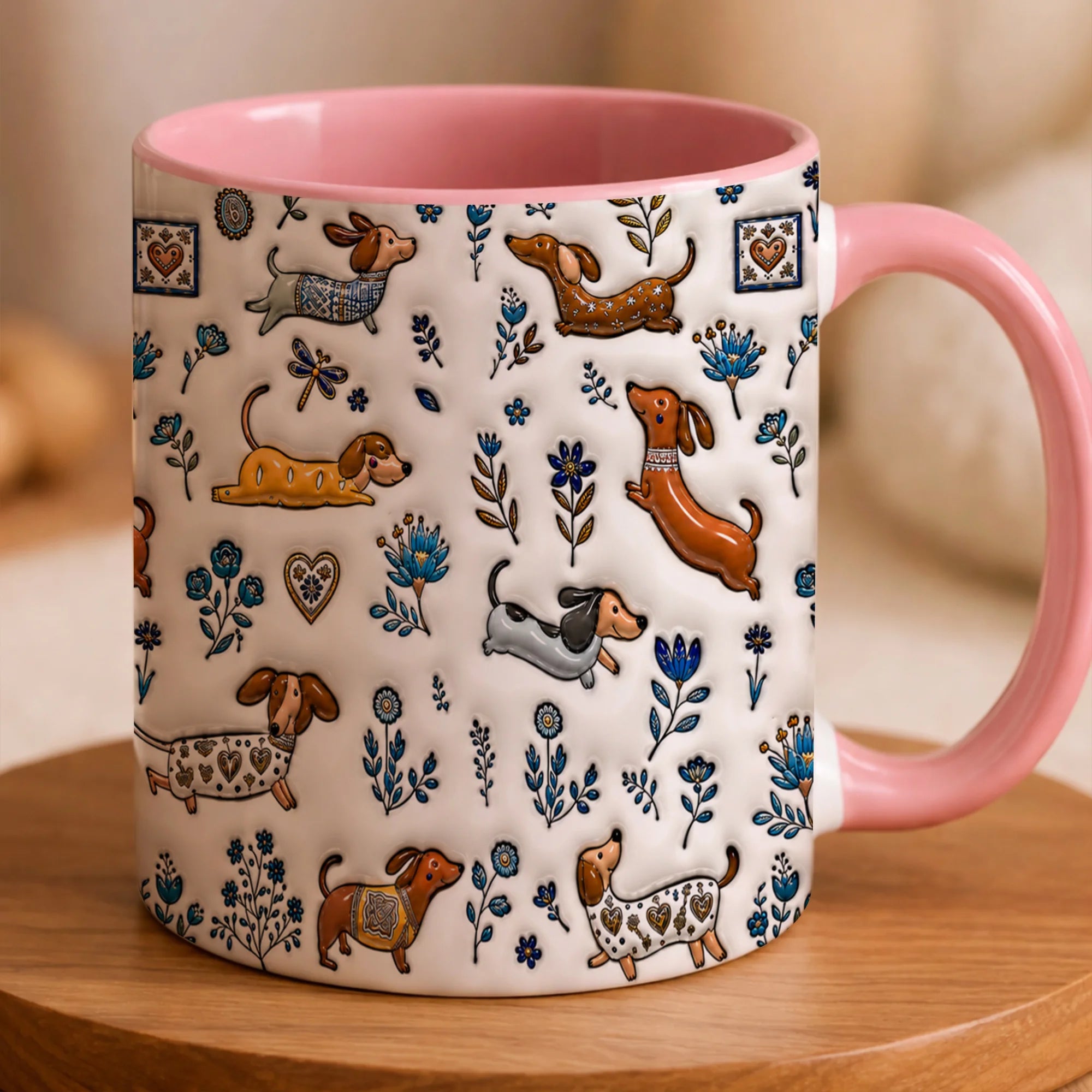 Dachshund Ceramic Mug, Faux 3D Wiener Dog Mom Coffee Cup