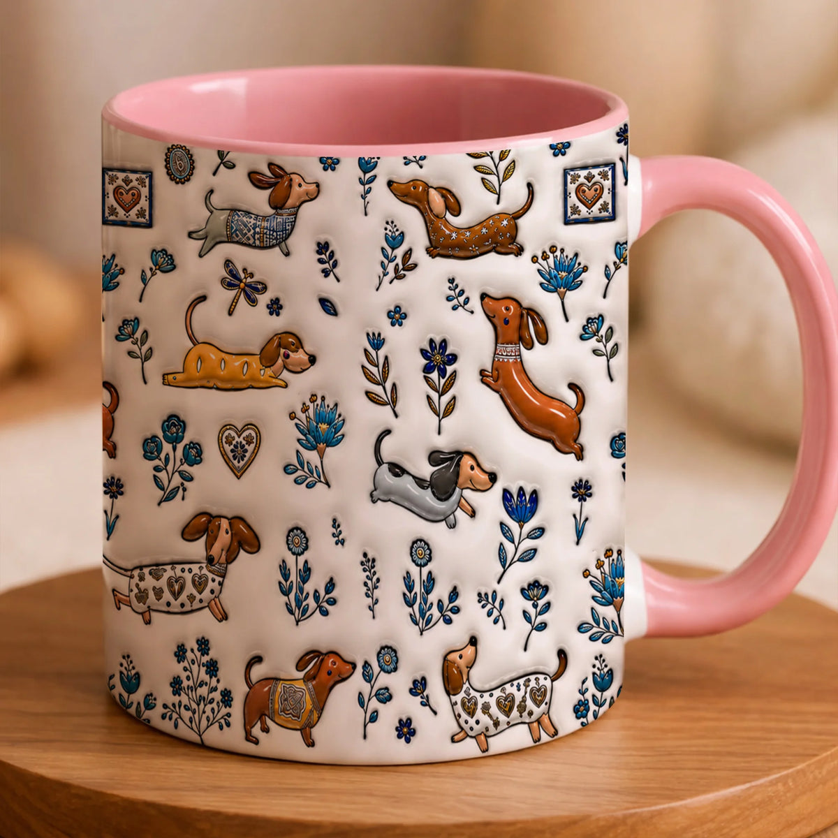 Dachshund Ceramic Mug, Faux 3D Wiener Dog Mom Coffee Cup