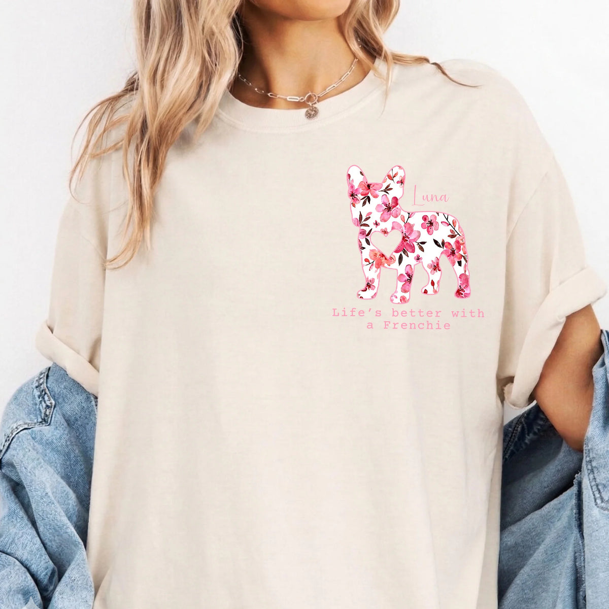 Frenchie Mom Comfort Colors Shirt, Floral French Bulldog Mama Gift
