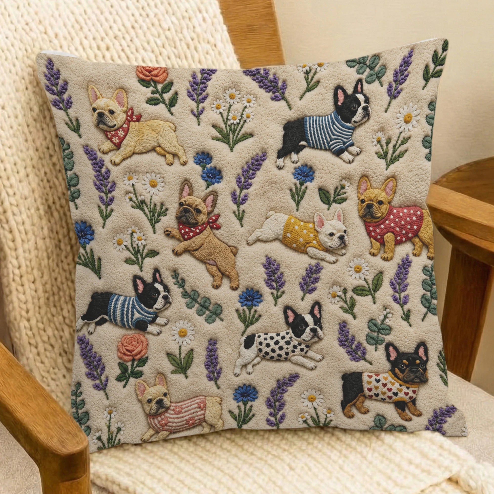 French Bulldog Dog Pillow Cover, 2D Flat Printed Frenchie Decor, Dog Mom Gift