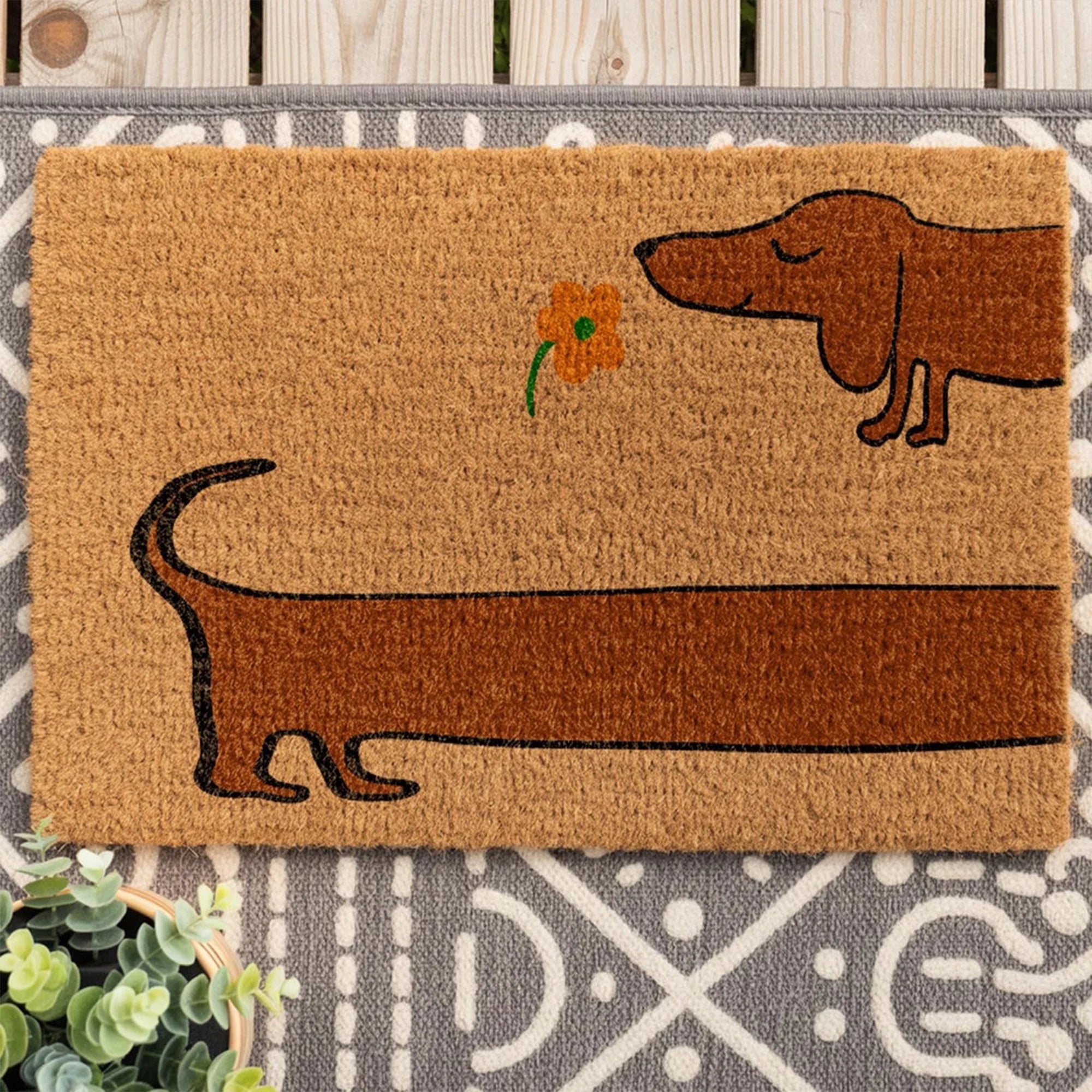 Dachshund Doormat, Wiener Dog Coir Mat, Dog Welcome Entryway Decor
