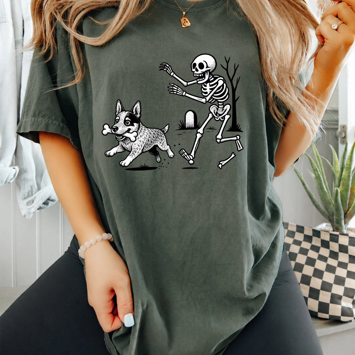 Halloween Heeler Dog Shirt Funny Spooky Skeleton Pet Lover Tee