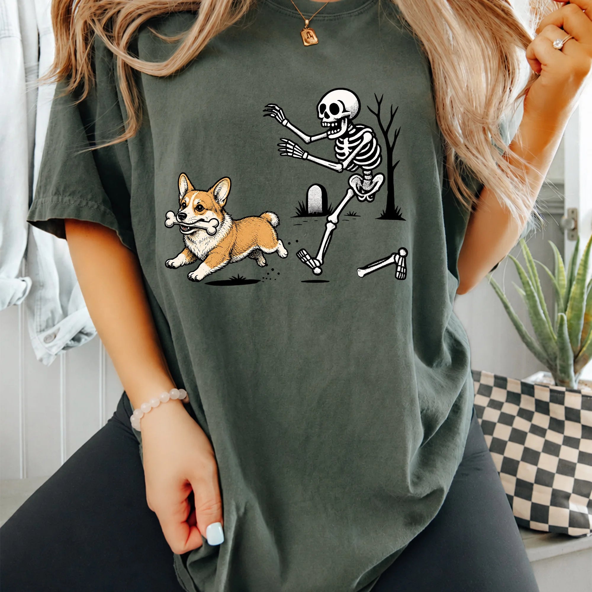 Funny Halloween Corgi Dog Shirt, Skeleton Spooky Season Tee Gift