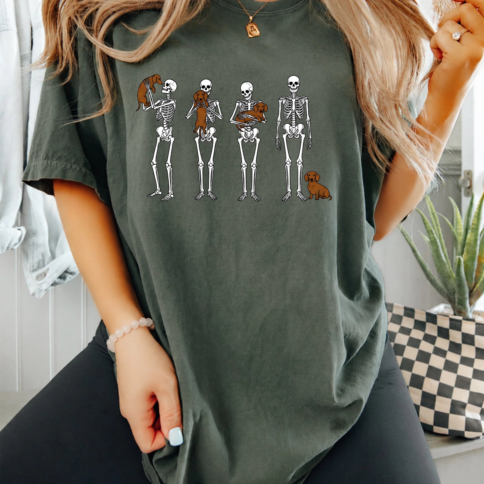 Funny Halloween Dachshund Shirt, Spooky Skeleton Wiener Dog Lover Tee