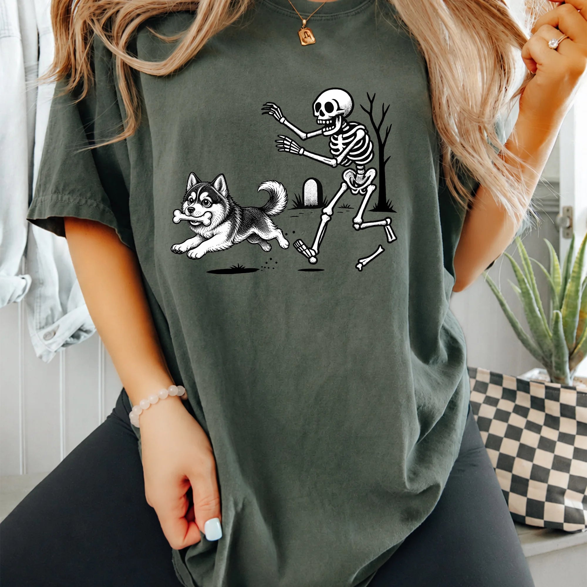 Halloween Husky Dog Shirt, Funny Husky Skeleton Tee, Spooky Season
