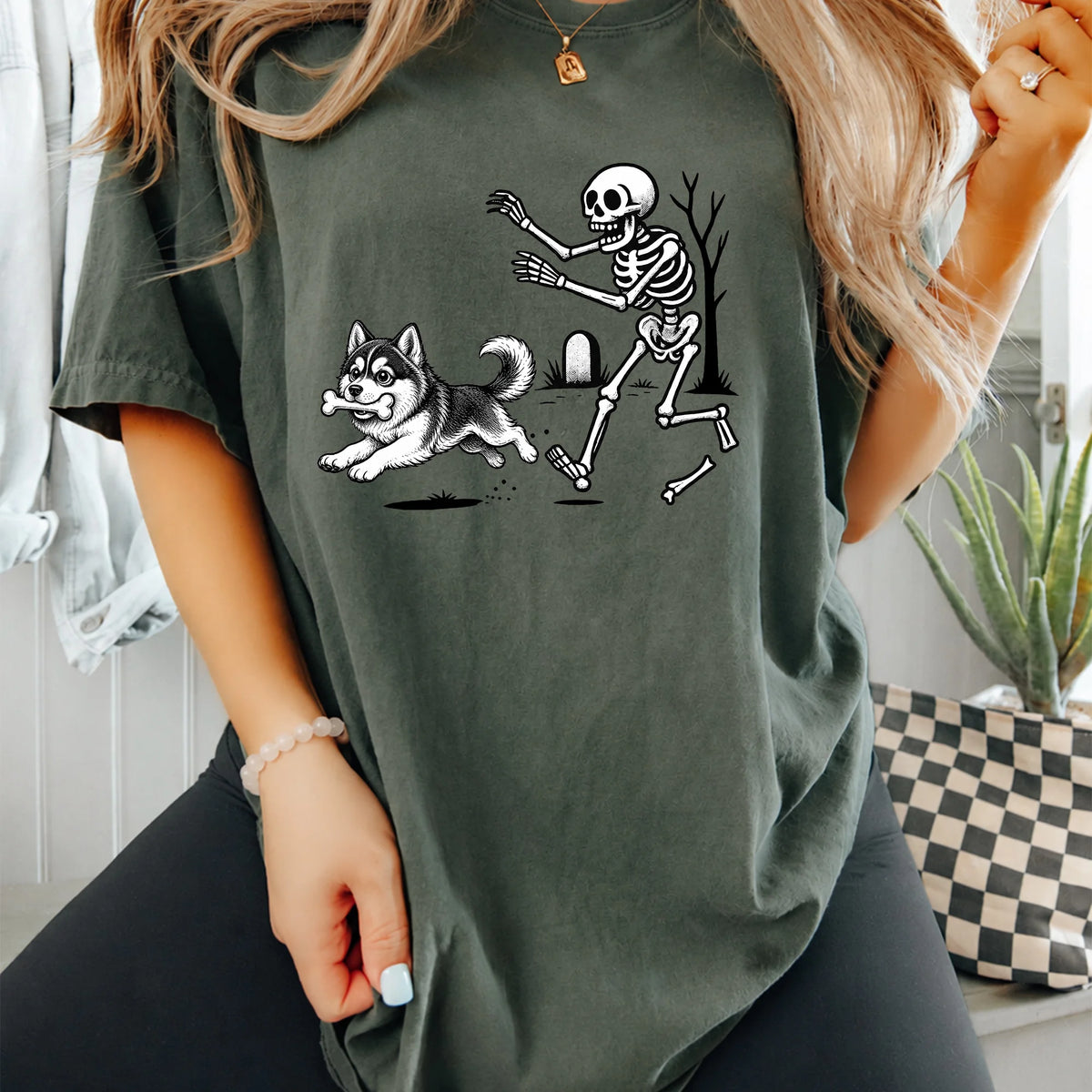 Halloween Husky Dog Shirt, Funny Husky Skeleton Tee, Spooky Season