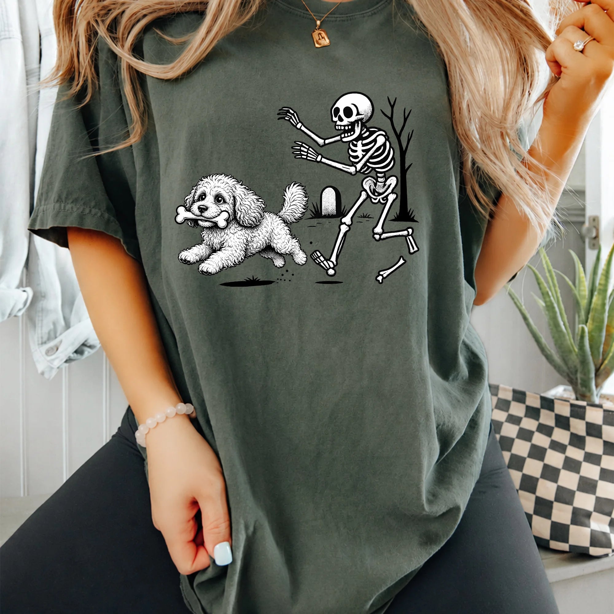 Halloween Goldendoodle Dog Shirt, Funny Goldendoodle Skeleton Tee, Spooky Season