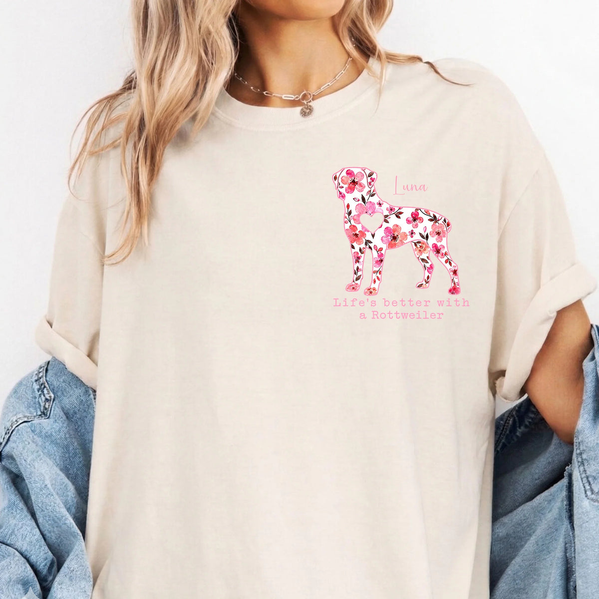 Rottweiler Mom Comfort Colors Shirt, Floral Rottweiler Dog Lover Gift