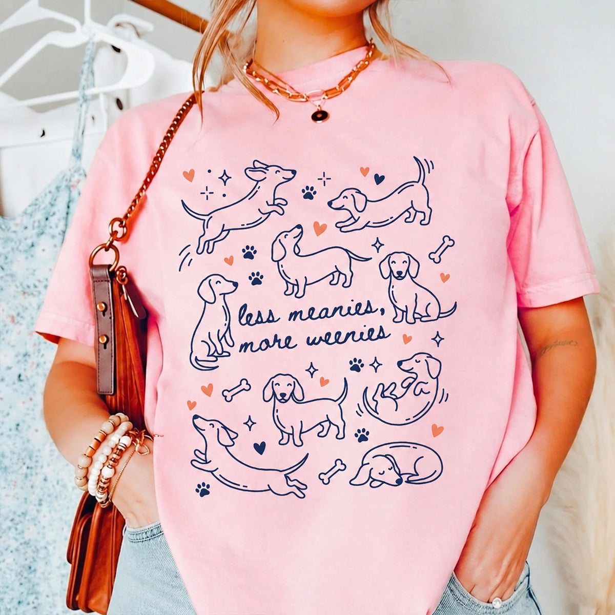 Comfort Colors Less Meanies More Weenies Dachshund Mom Gift Tee