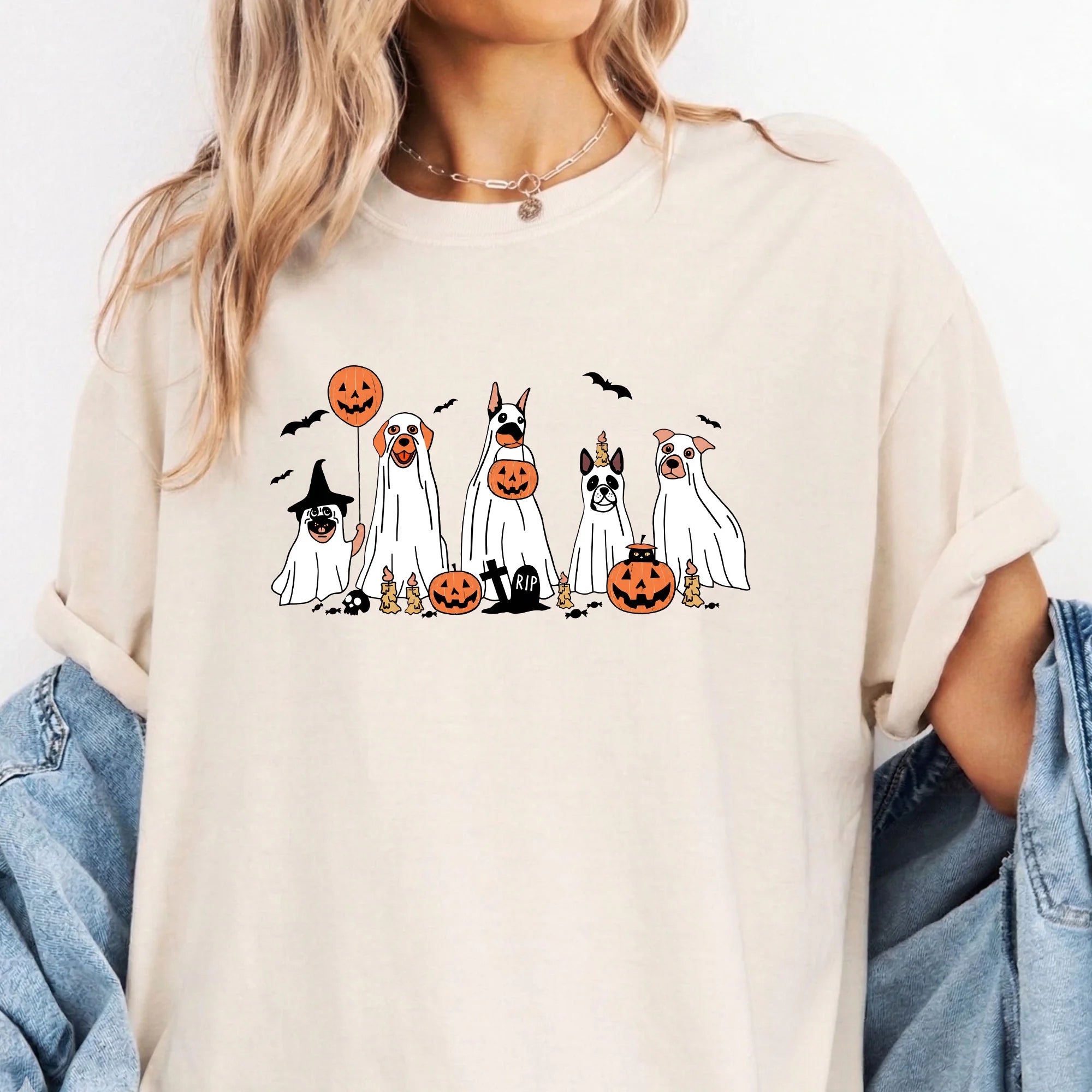 Cute Ghost Dog Comfort Colors Shirt, Halloween Dog Lover Gift