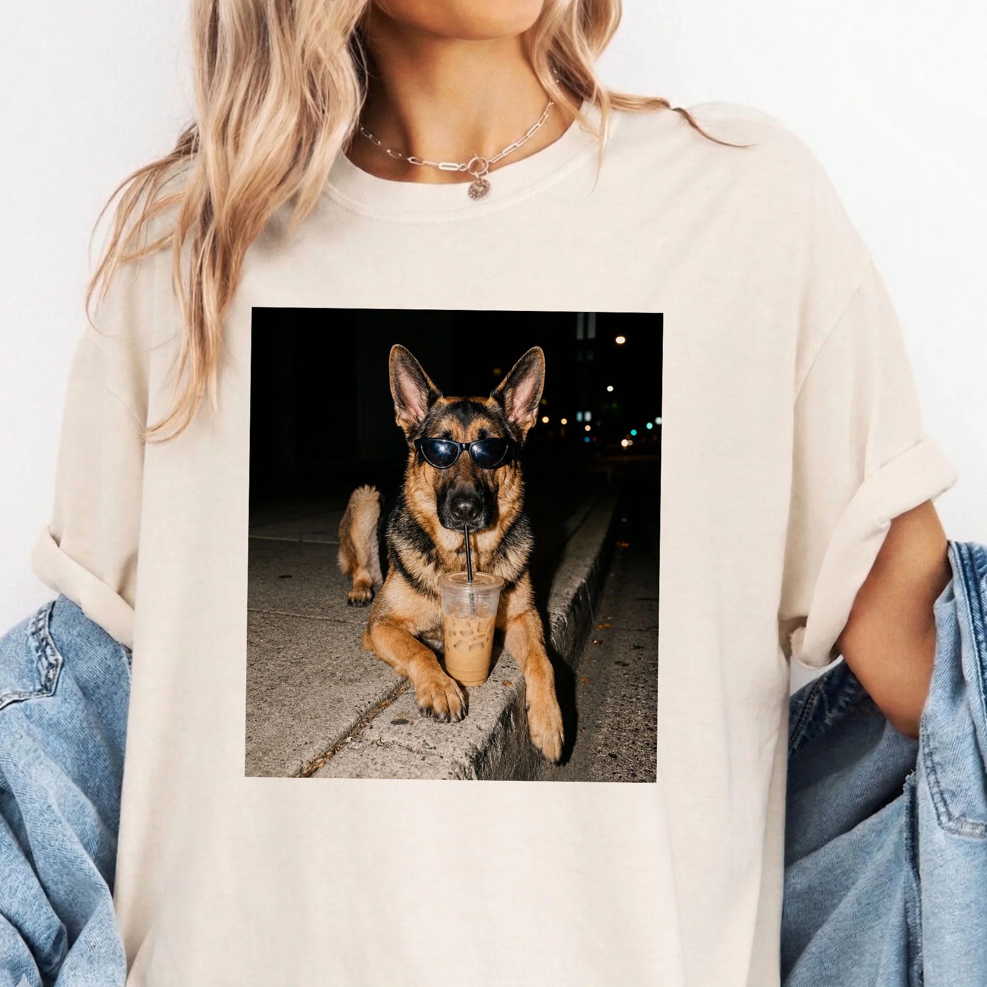 German Shepherd Iced Coffee Shirt, Funny Meme Pet Lover Gift